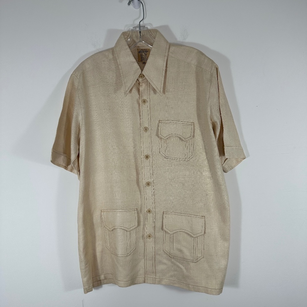Vtg 70's Minar Janpath New Delhi DISCO 100% Handloom Silk Safari Shirt Men 43